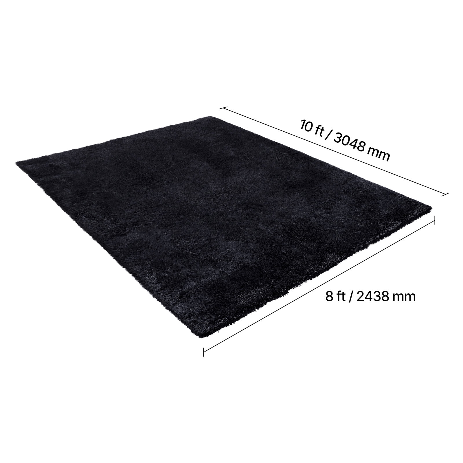KFFKFF Indoor Plush Area Rugs, 8 x 10 ft Soft Shag Carpet, Furry Area Rugs for Living Room, Bedroom, Sunroom, Modern Home Decor, Non-Shedding, Non-Woven, Slip-Resistant, Black