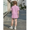 thumbnail image 5 of Arshiner Girls 2 Piece Outfits Summer Clothes Short Sleeve Drop Shoulder Shirt and Skirt with Built-in Shorts Athletic Sets, 5 of 6