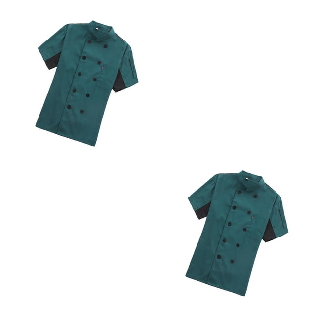Chaqueta de Chef Injueey para mujer manga corta uniforme de trabajo cocina elegante Verde oscuro L