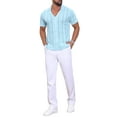 thumbnail image 2 of INSPIRE CHIC Men's Hollow Knitted Shirt Short Sleeve Button Down Striped Shirts M Blue, 2 of 6