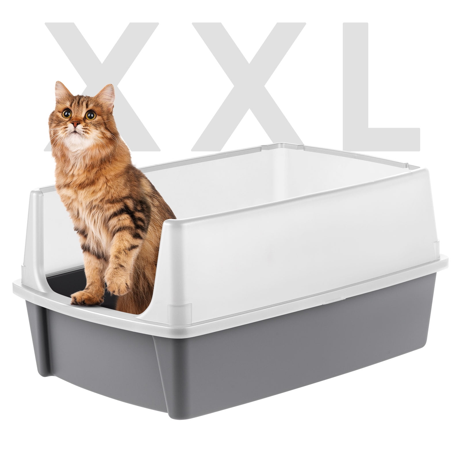 IRIS, XXL Open-Top Cat Litter Box with High Sides, Easy to Clean for Big Cats, Gray