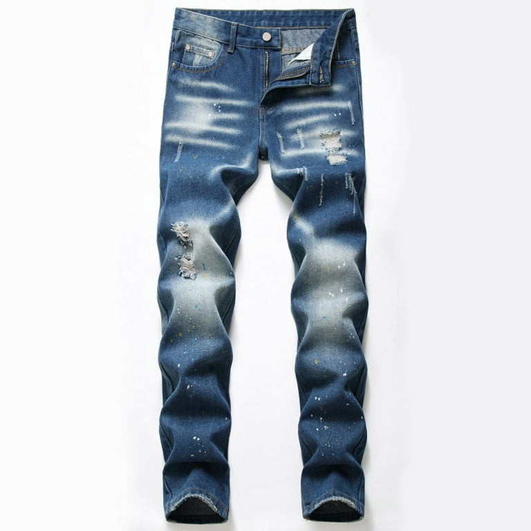 Stretch Nostalgic Blue XXL（34） Jeans Jeans- Frayed symoid High-end Mens Slim-fit