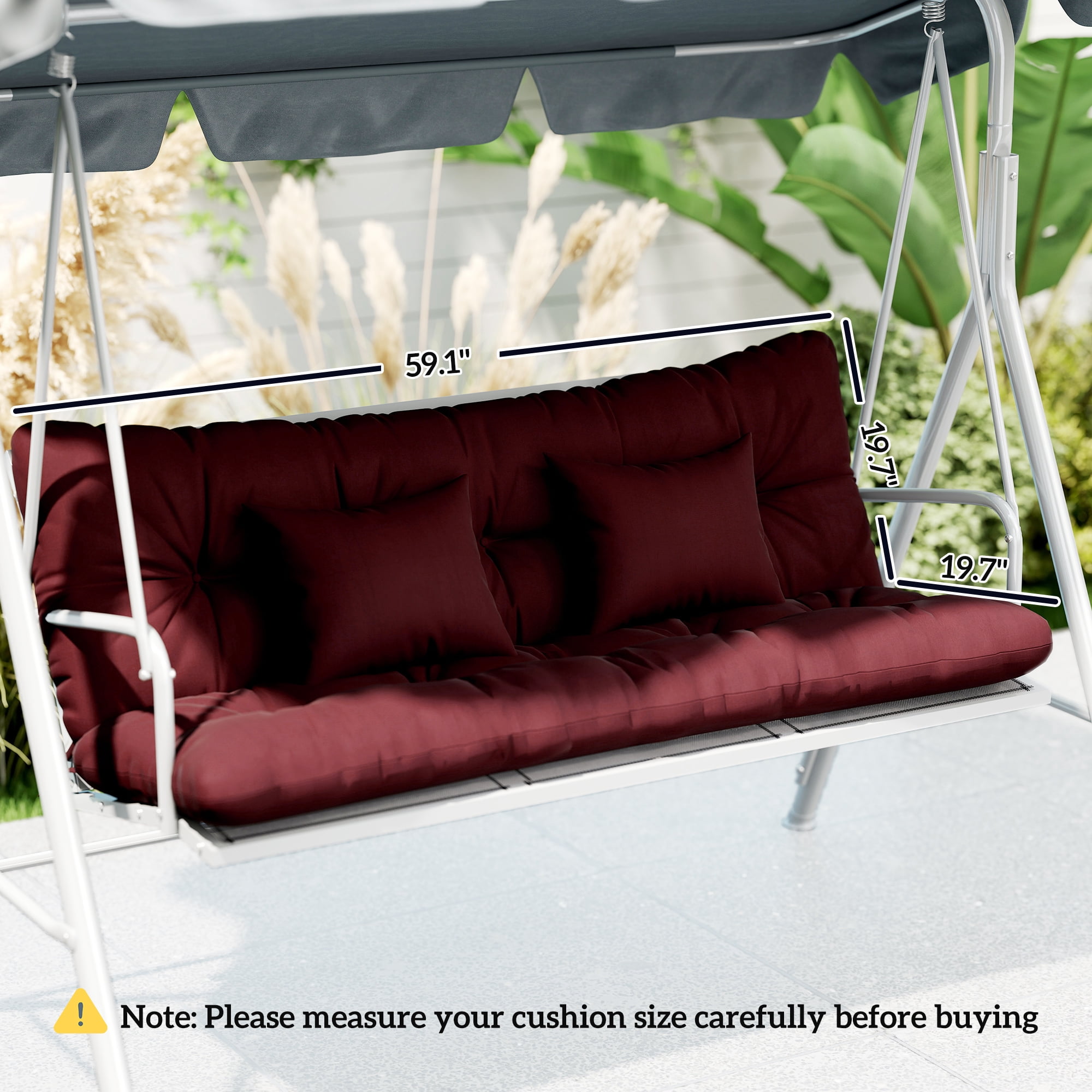 Outsunny Outdoor 1 Seat Cushion, 1 Back Cushion and 2 Pillows, for Patio Garden Furniture Seat Replacement, Wine Red