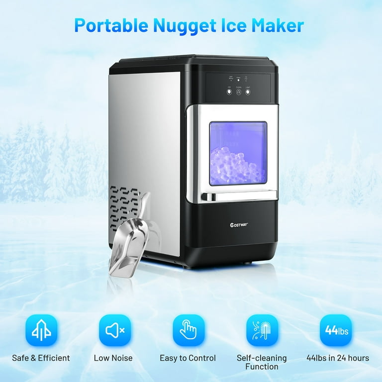 Costway Nugget Ice Maker Countertop 44lbs Per Day w/Ice Scoop and Self-Cleaning, Black