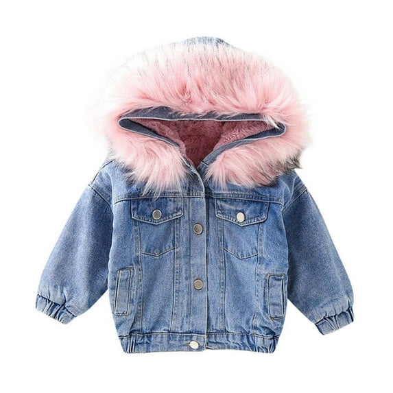 IROINNID Toddler Child Baby Girl Hooded Plus Thick Coat Fleece Warm Thick Denim Jacket Acetate Fiber Cotton Clothes