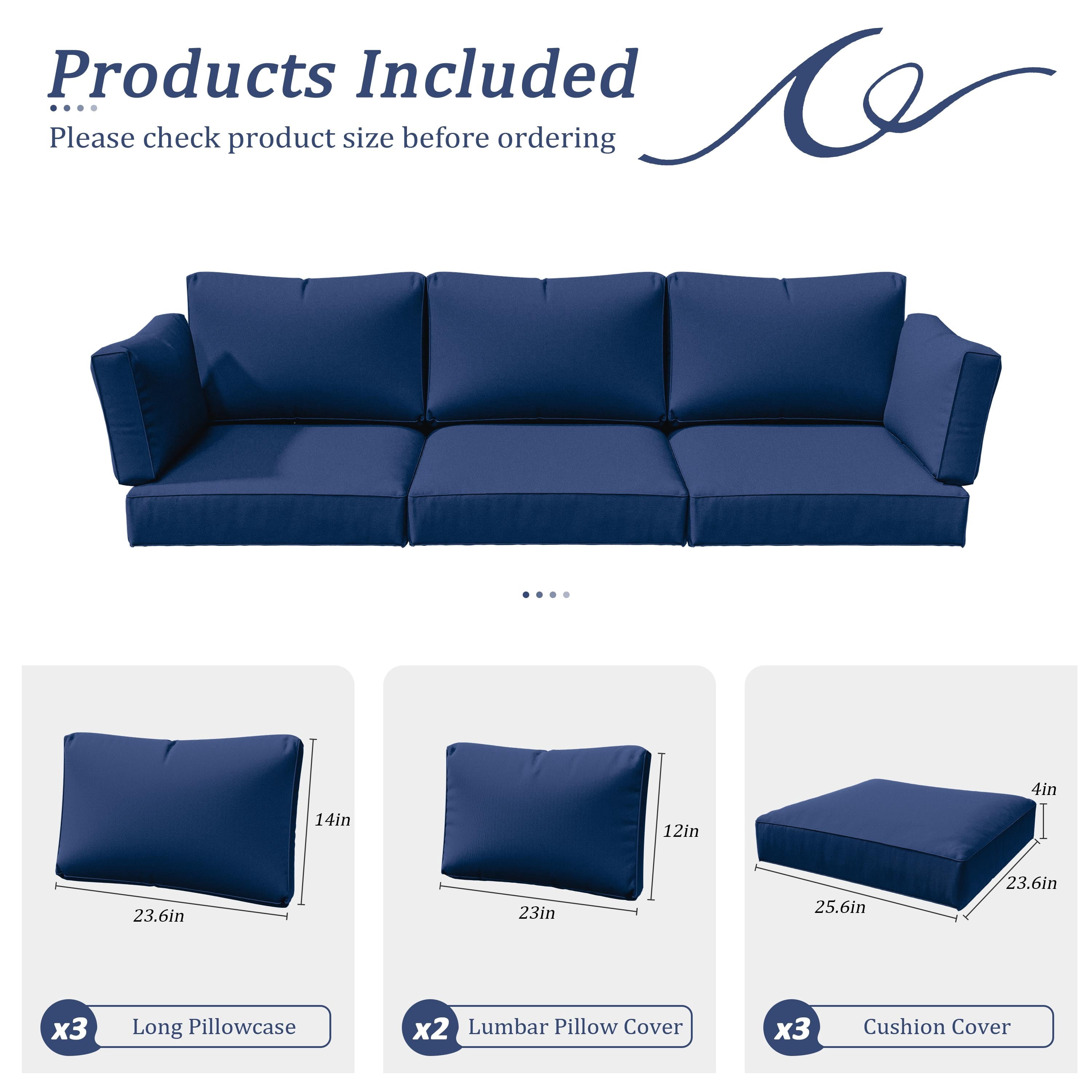 Pakunoda 8Pcs Cushion Covers for Outdoor Furniture, Waterproof Patio Cushion Covers Replacement Slipcovers with Zipper, Washable Reusable Outdoor Cushion Covers Blue, Covers Only