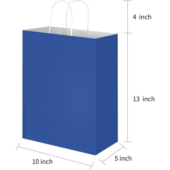 50 Pack Blue Kraft Paper Bags with Handles - Large Size, & -Friendly for Party Favors, Shopping & Gifts