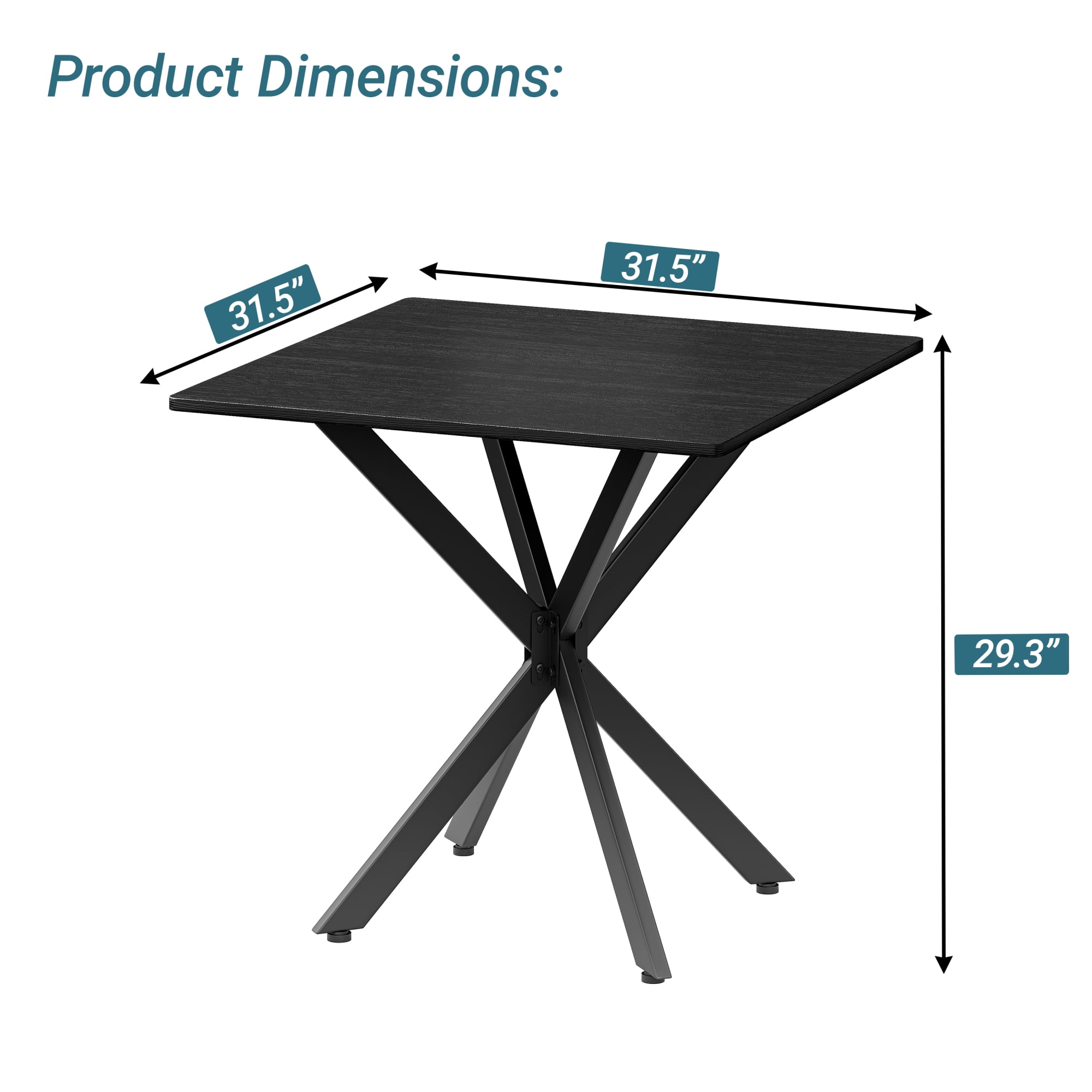 Leumius Rustic Square Side Table, X-Frame Metal Legs with Wood Grain Tabletop, Industrial Accent End Table for Living Room Bedroom Home Office Balck