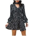 thumbnail image 2 of Robe Boho pour Femmes Col en V Manches Longues Imprimé Floral Robe en Chiffon avec Cordon Automne Décontractée Ligne A Mini Robe, 2 of 7