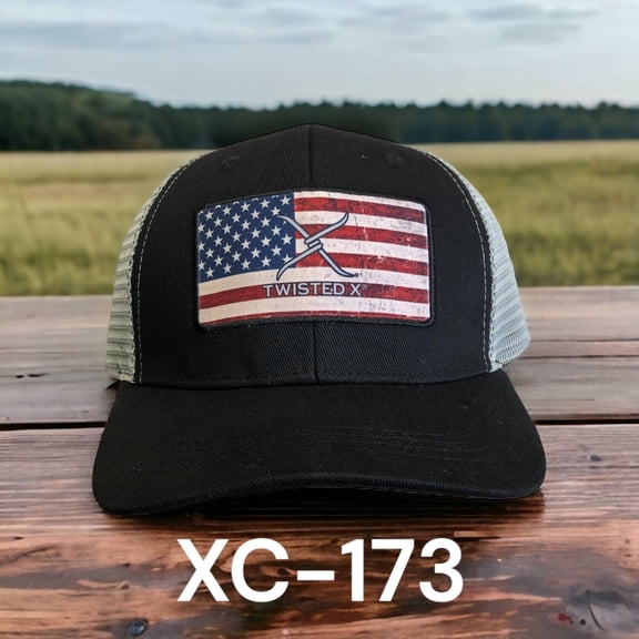 Twisted X Men's Patriotic American Flag Trucker Hat - Black/Tan Mesh Snapback Cap with Distressed USA Flag Patch Logo - Breathable Adjustable Ball Cap XC-173