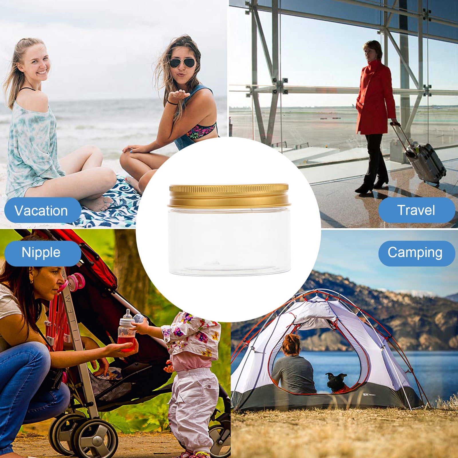 UPOUART 16pcs Skincare Containers Golden Plastic Refillable Cosmetic Protection for Travel Supply