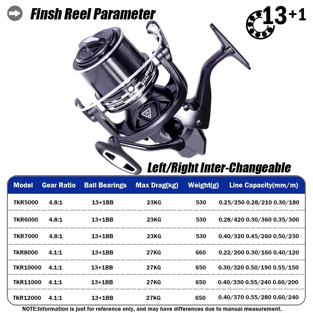 Fishing Reel Distant Wheel Sea Surf Spinning Reels Carbon Drag 27kg 13+1BB Saltwater Boat Coil Accesorios Open Face Carretilha