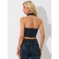 thumbnail image 3 of DARING DIVA Women's Halter Denim Top Zipper Up Collared Sleeveless Corset XS Black Blue, 3 of 6