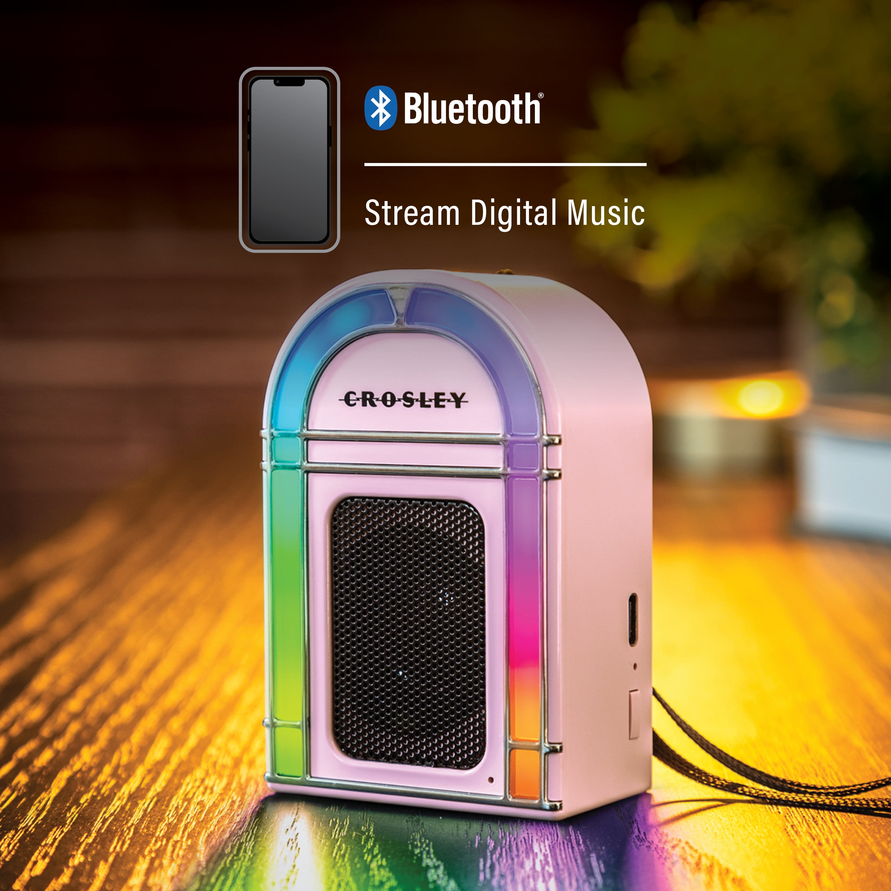 Crosley Mini Jukebox Retro Portable Bluetooth Speaker with LED Lights and Microphone, Vintage