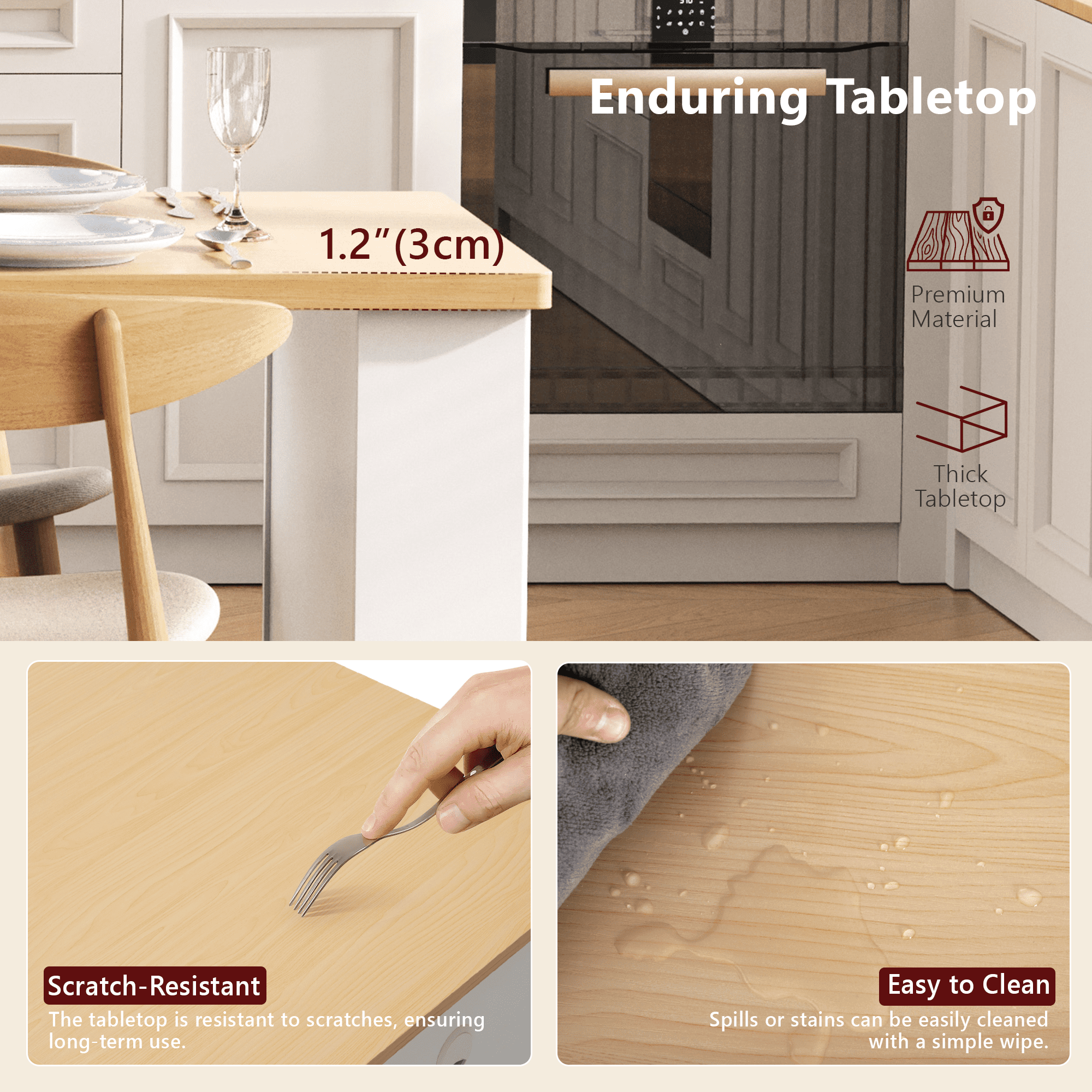 82.6" Fluted Kitchen Storage Island with Extendable Dining Table for 4-6 - Kitchen Table with Power Outlet, Double-Side Storage, 2 Drawers & 2 Side Open Shelves