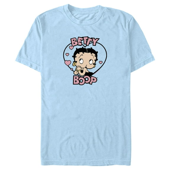 Men's Betty Boop Pink Hearts Betty Graphic Tee Light Blue Large