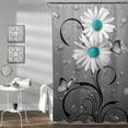 thumbnail image 2 of BSHAPPLUS 4PCS Shower Curtain Set White Daisy Floral Curtain Bathroom Sets 70.9x70.9 inch Shower Curtain with Non-Slip Rugs Bath U-Shaped Mat Toilet Lid Cover and 12 Hooks, 2 of 5