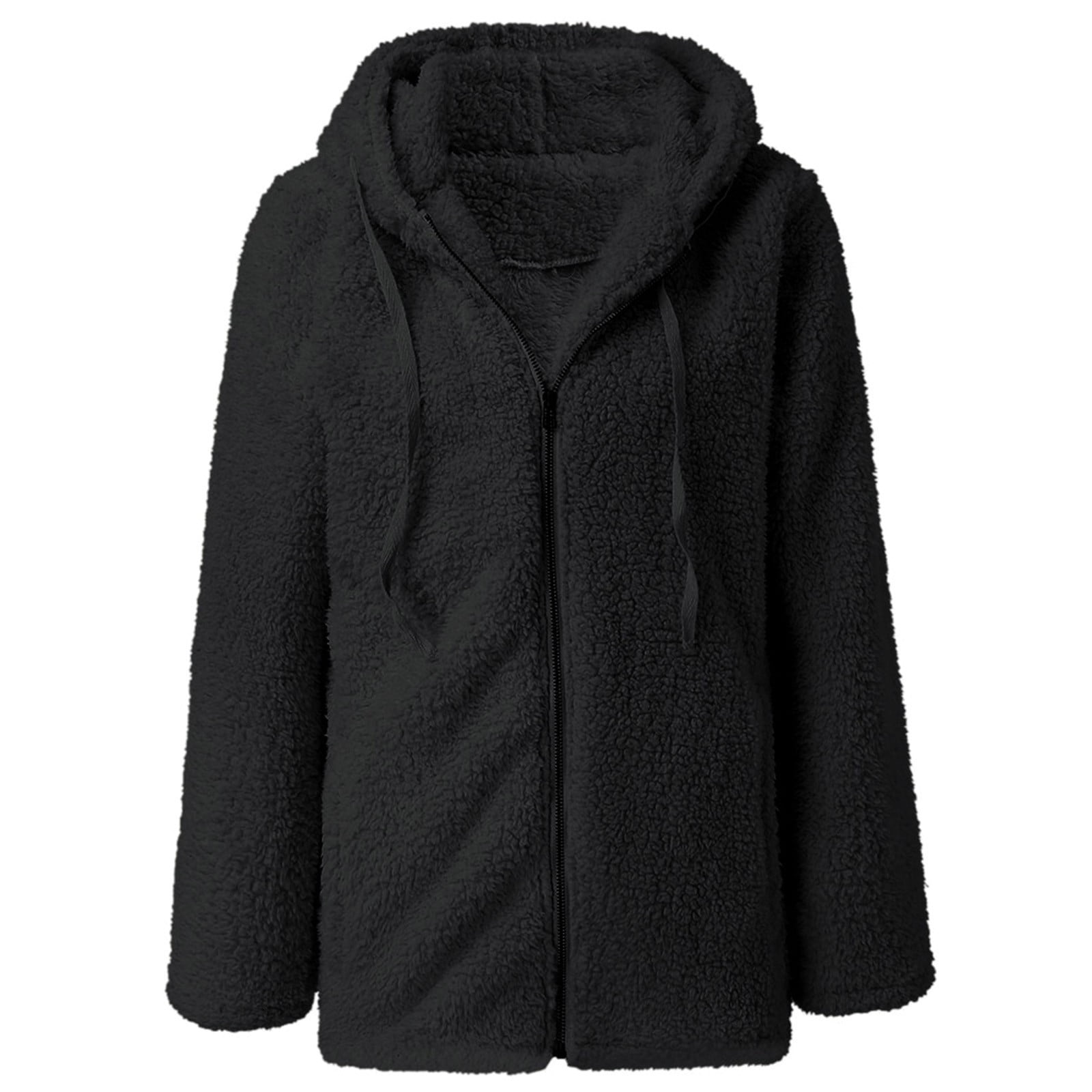 Women's New Hooded Sherpa Jacket Women Casual Winter Fluffy Warm Soft Coat Zip Up Hooded Sweatshirt Jacket Coat Outwear