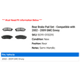 thumbnail image 2 of Rear Brake Pad Set - Compatible with 2002 - 2009 GMC Envoy 2003 2004 2005 2006 2007 2008, 2 of 2