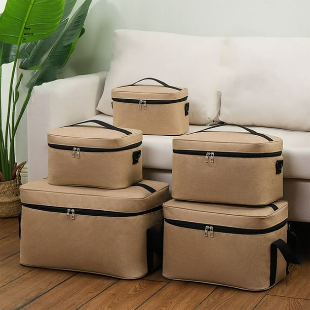 Bolsa de almuerzo aislante de gran capacidad plegable | Refrigerador térmico reutilizable de tela con forro de papel de aluminio | Color de café de varios tamaños | Almacenamiento de alimentos