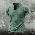 thumbnail image 2 of ZXLBBD Mens T Shirts Distressed Linen Raw Edge V Neck Short Sleeve Solid Color Lightweight Henley Tee Fashion Clothing Casual Summer Tshirts,Green,4XL, 2 of 4
