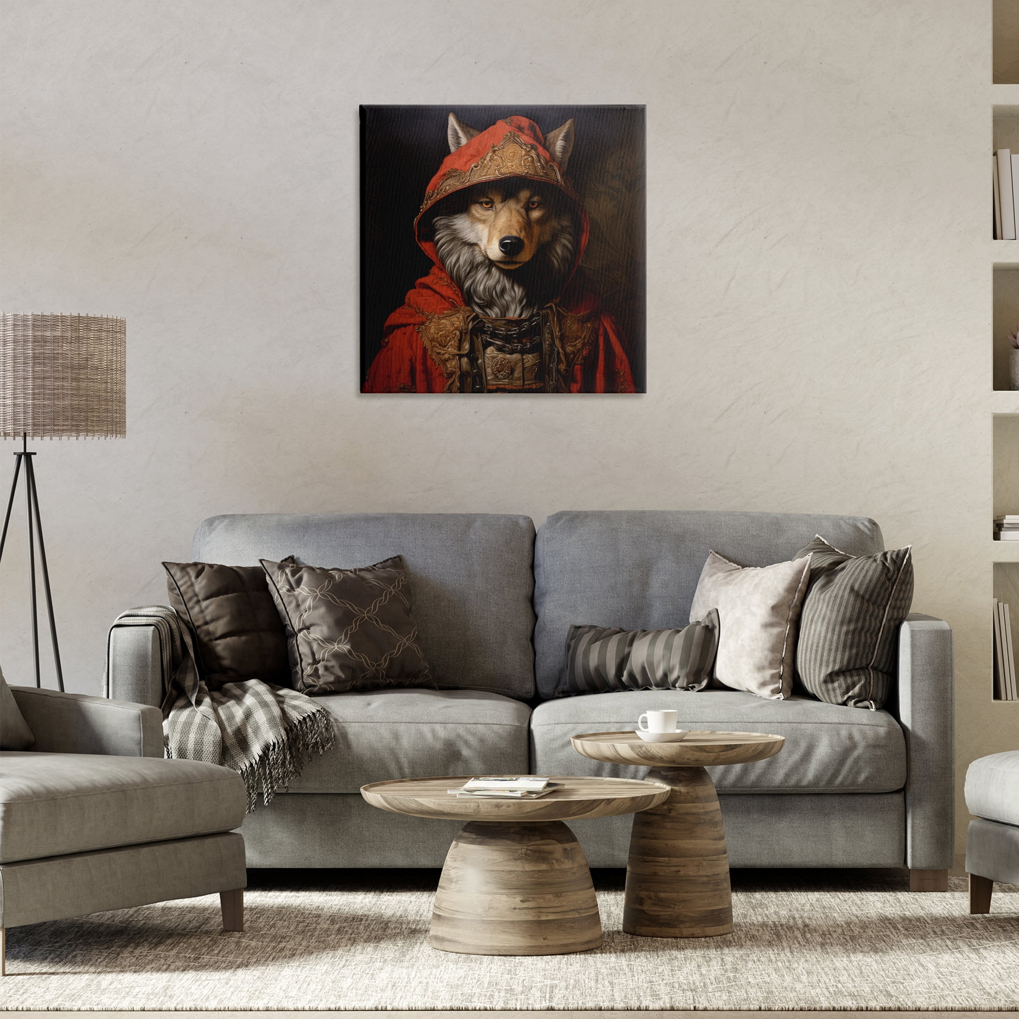 Stupell Industries Wolf with Red Cloak Animals & Insects Painting Gallery Wrapped Canvas Art Print Wall Art, 24 x 24