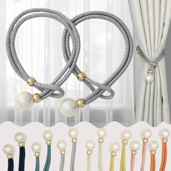 iMucci 4 Pack Curtain Tiebacks with Pearl Decoration, Convenient Drape Tie Backs Holdbacks Rope Holders for Lace, Sheer or Heavy-Duty Curtains, Gray