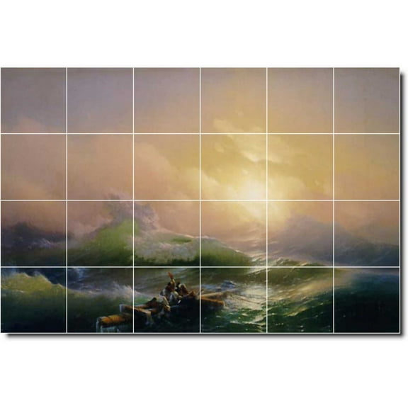 Ceramic Tile Mural-Ivan Aivazovsky Waterfront Painting 245. 36" w x 24" h using (24) 6 x 6 ceramic tiles