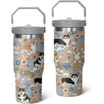 Corgi Gifts for Dog Lovers 30 OZ Corgi Tumbler Cup for Women Men Corgi Design Travel Mug Stainless Steel Insulated Water Bottle With Handle Lid and Straw