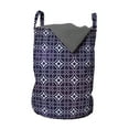 thumbnail image 1 of Abstract Laundry Bag, Repeating Connected Modernized Oriental Shapes Flowers Illustration Print, Basket with Handles Drawstring Closure for Laundromats, 13" x 19", Dark Purple White, by Ambesonne, 1 of 4