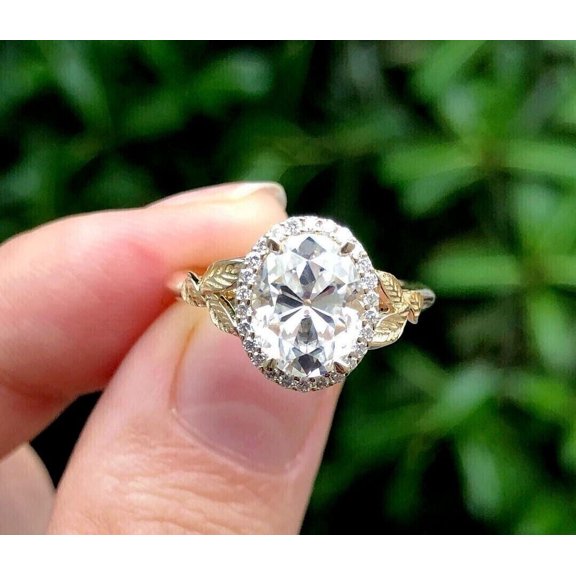2.50 Ct Oval Cut Lab-Created Diamond Halo Engagement Ring 14K Yellow Gold Plated Sterling Silver
