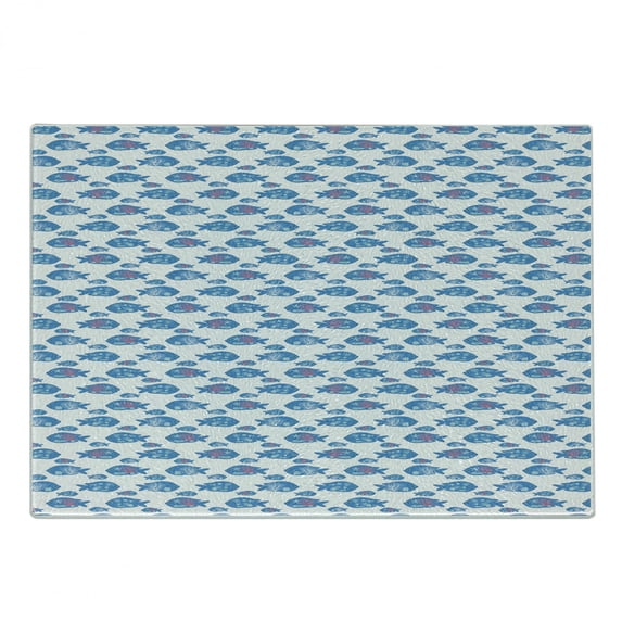 Nautical Cutting Board, Underwater Elements in Abstract Fish Design Seashells Corals, Decorative Tempered Glass Cutting and Serving Board, in 3 Sizes, by Ambesonne