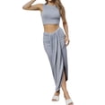 thumbnail image 2 of Wedding Dress Women's Solid Color Vest And Pleated Slit Long Dress Two Piece Casual Set, 2 of 4
