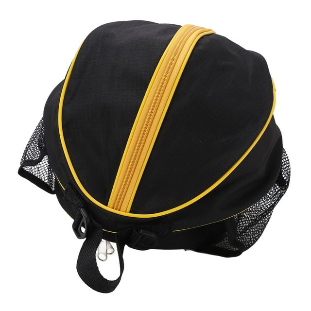 Sacs de Basket-Ball Ronds Oxford, Sacs de Basket-Ball Ronds en Maille Imperméables Durables PVC Réglable Allongés pour les Compétitions Internationales pour N ° 7 Basket-Ball Tissu Noir avec Jaune