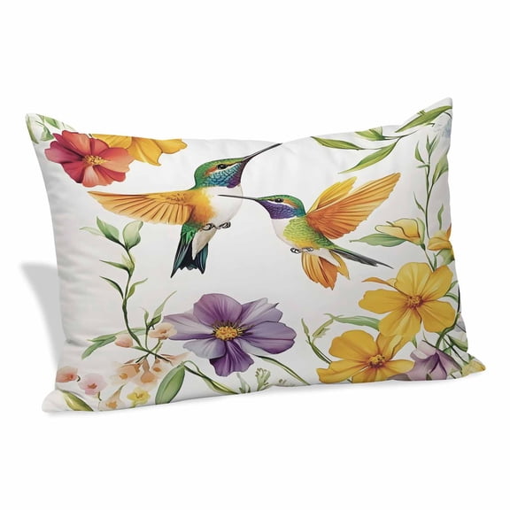 Spring Floral Pillow Protectors with Zipper Standard Size, Summer Botanical Birds Colorful Soft Brushed Breathable Throw Pillow Covers, Pillowcase for Couch Sofa Bedroom Living Room 20"x26"