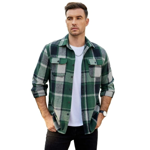 COOFANDY Mens Flannel Shirt Jacket Long Sleeve Button up Shirts Classic Plaid Shackets Gz904 L