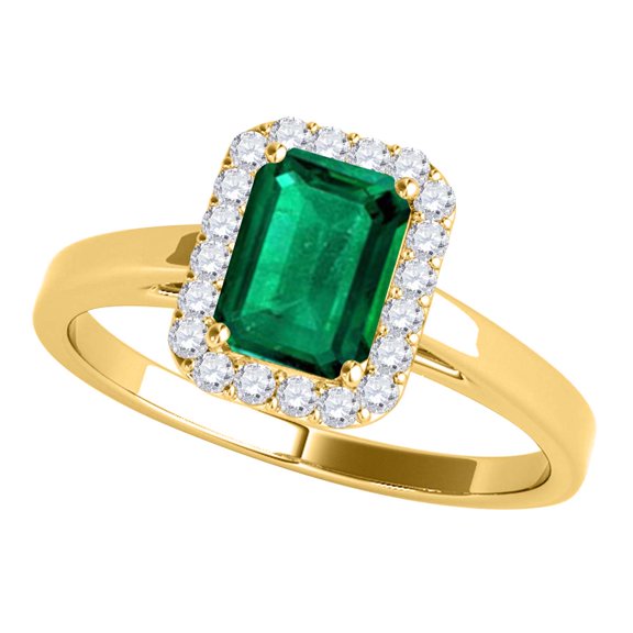 Mauli Jewels Rings for Women 0.68 Carat Emerald Shape Emerald And Diamond Ring prong 10k Yellow Gold