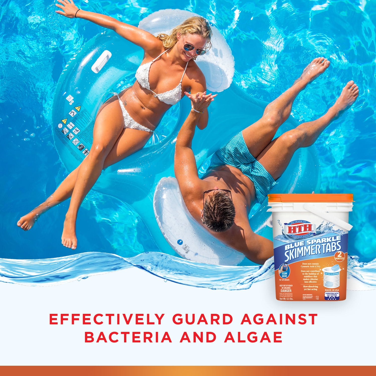hth Blue Sparkle Skimmer Chlorine Tablets, Unstabilized Sanitizer for pools, 5.5 lbs
