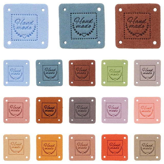Miangastore 45pcs Handmade Labels PU Leather Labels Crochet Labels Clothing Labels with Holes