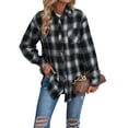 thumbnail image 2 of Womens Button Down Flannel Shirts Long Sleeve Plaid Shackets Business Casual Blouse Top Black XL, 2 of 9