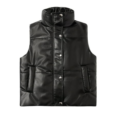 

CEHVOM Women Pocket Vest Coat Short Jacket Winter Sleeveless Leather Coat