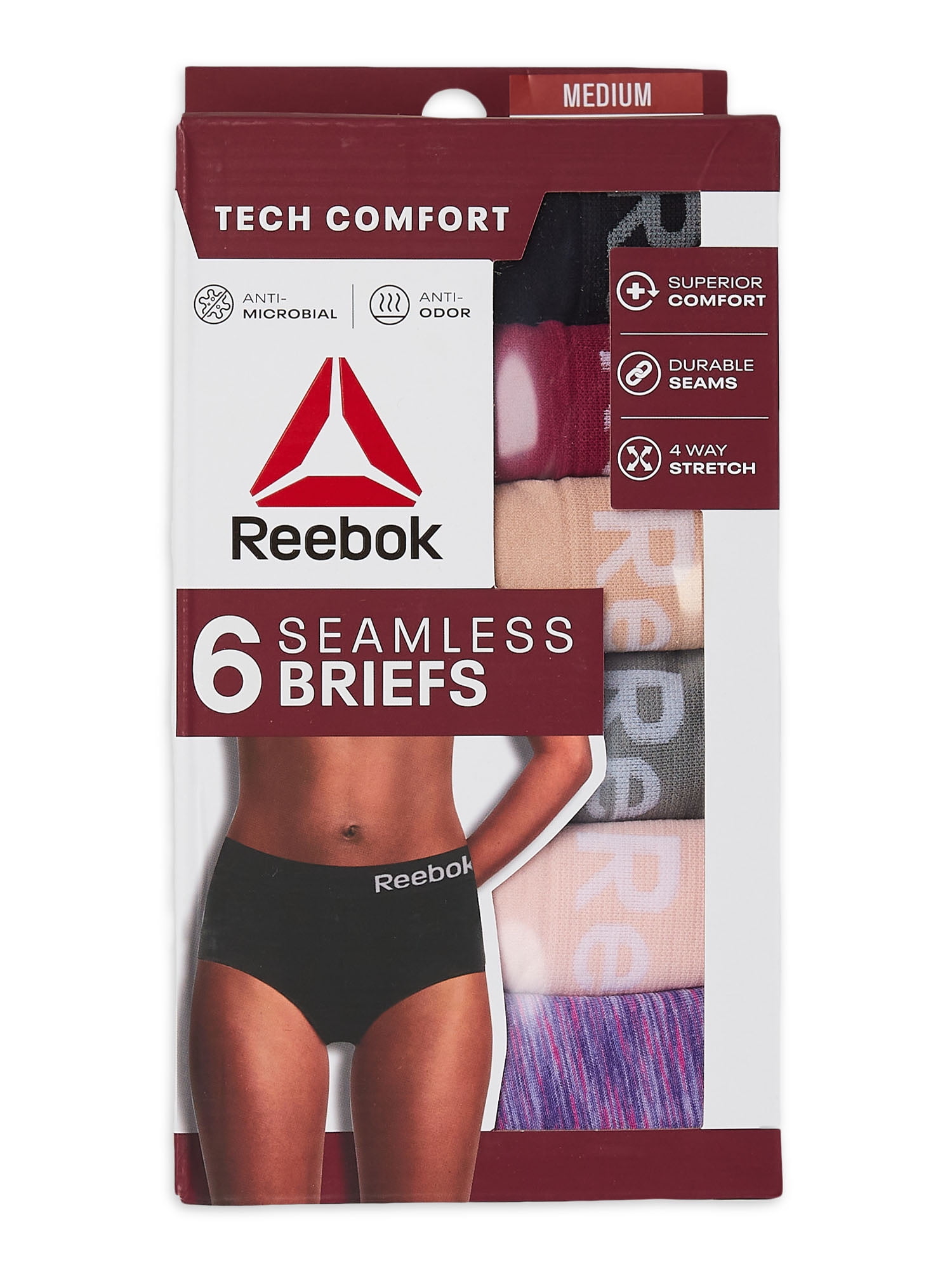 Reebok Women's Underwear Seamless Briefs Panties, 6-Pack, Sizes XS- 3XL