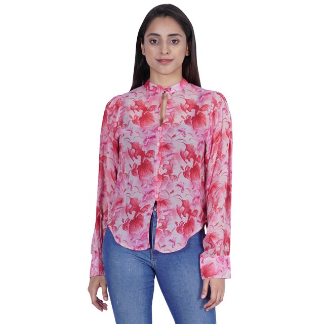 Moomaya Haut Transparent à Manches Longues pour Femmes Chemise Formelle Tunique Imprimée