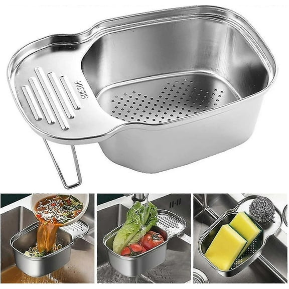 Sink strainer basket, multi-function corner sink strainer food collector leftover garbage storage, stainless steel drain pipe