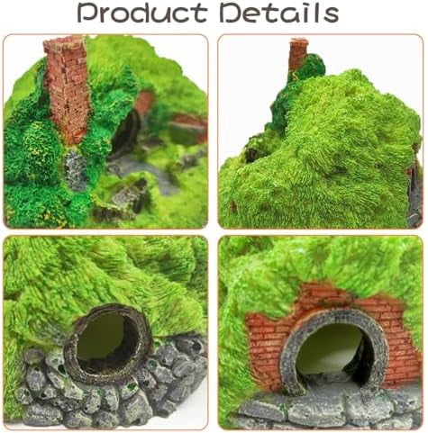 Fish Tank Hobbit Decorations,Resin Small Fish Cave Hideout House,Aquarium Decor Hide Hole Shelter Castle Ornaments Mini Garden Decorating Accessories