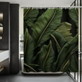 thumbnail image 4 of Tropical Palm Leaf Shower Curtain Dark Green Golden Banana Leaves Bathroom Tropical Jungle Palm Tree Hawaiian Bathroom Decor Set with12 Hooks 72x72 inches (B), 4 of 6