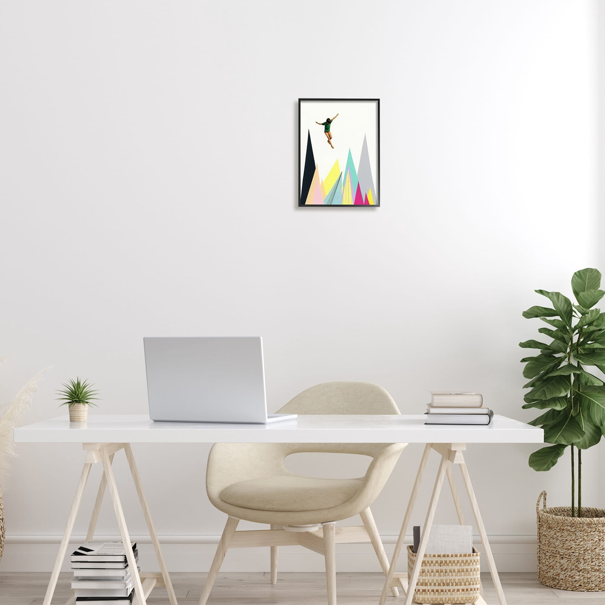Stupell Industries Abstract Geometric Shape Trees Person Jumping Framed Wall Art, 24 x 30, Design by Cassia Beck