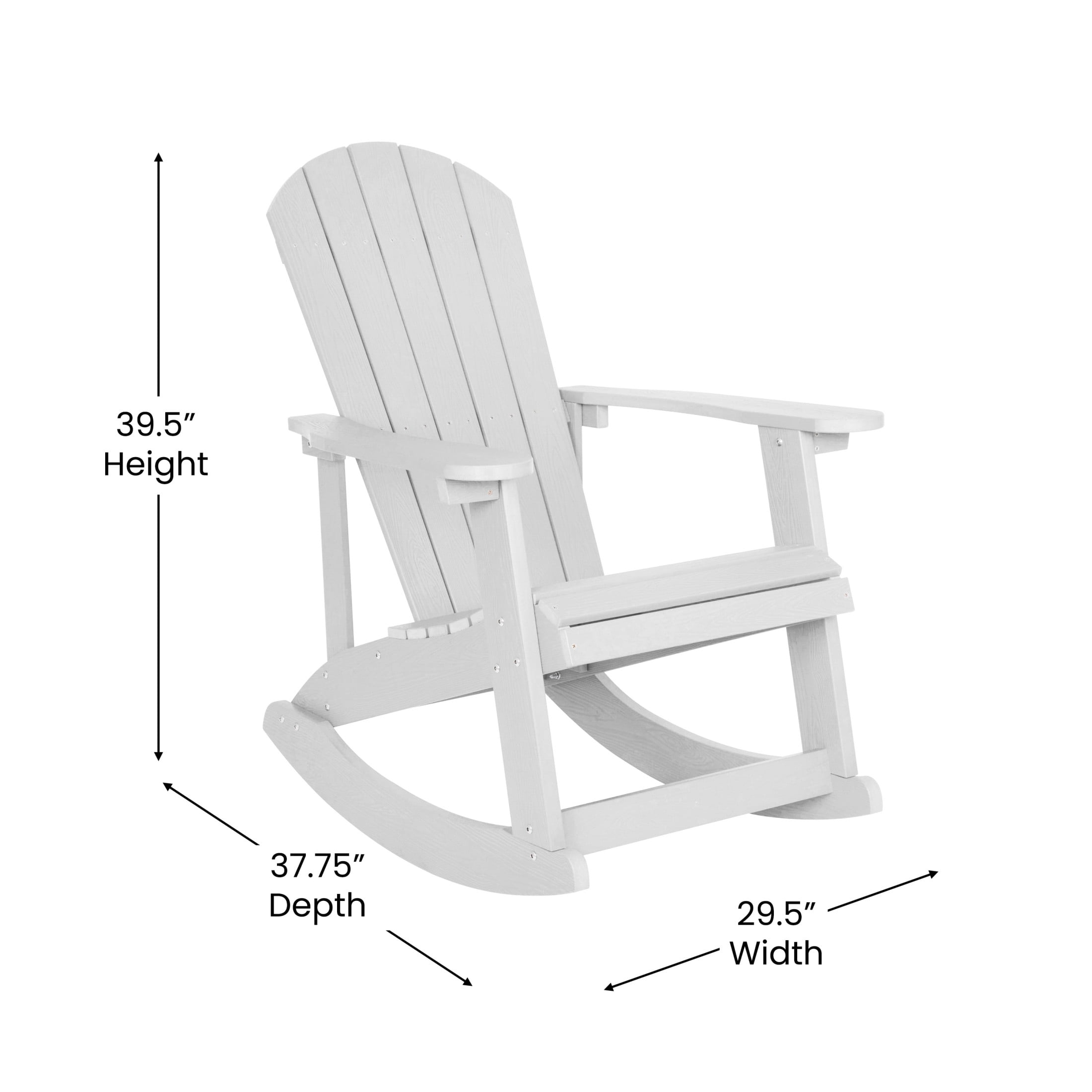 Emma + Oliver Classic All-Weather Poly Resin Rocking Adirondack Chair in White with Stainless Steel Hardware for Year Round Use