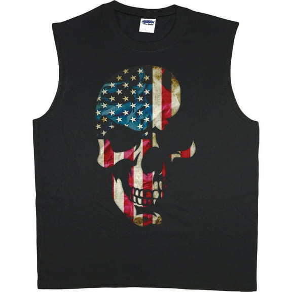 Men's Cut Off Shirts USA Patriotic Freedom Skull T-shirt Sleeveless Muscle Tee Shirt