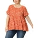 thumbnail image 1 of Blusa de peplum con volantes en las mangas y cuello redondo para mujer de tallas grandes Agnes Orinda 2X Naranja, 1 of 7